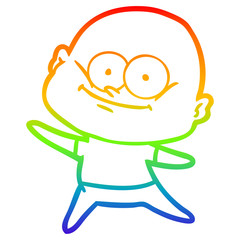 rainbow gradient line drawing cartoon bald man staring