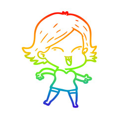 rainbow gradient line drawing happy cartoon girl
