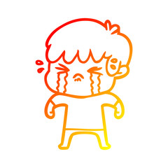 warm gradient line drawing cartoon boy crying