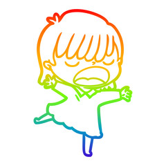 rainbow gradient line drawing cartoon woman talking loudly