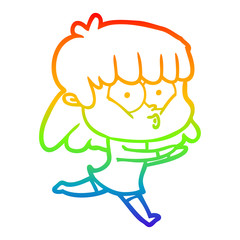 rainbow gradient line drawing cartoon whistling girl