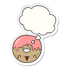 cute cartoon donut and thought bubble as a printed sticker