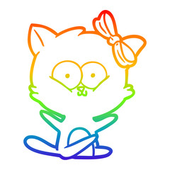rainbow gradient line drawing cartoon cat