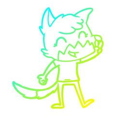 cold gradient line drawing happy cartoon fox