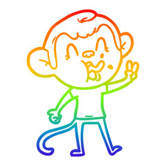 rainbow gradient line drawing crazy cartoon monkey