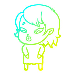 cold gradient line drawing cute cartoon vampire girl