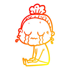 warm gradient line drawing cartoon crying old lady