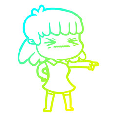 cold gradient line drawing cartoon woman