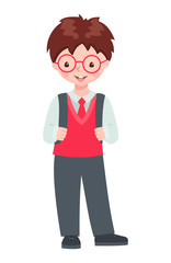 Vector School boy character isolated on white.