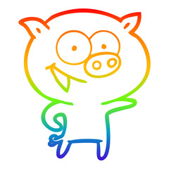 rainbow gradient line drawing cheerful pig cartoon