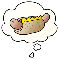 cartoon hot dog and thought bubble in smooth gradient style