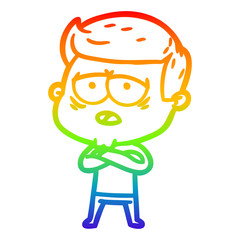 rainbow gradient line drawing cartoon tired man