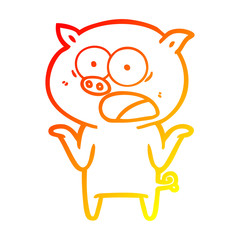 warm gradient line drawing cartoon pig shouting