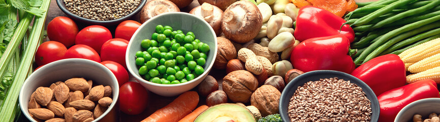 Health food for vegan cooking. Foods high in antioxidants, carbohydrates and vitamins.