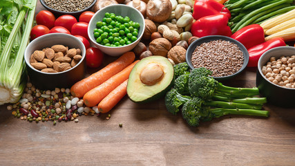 Health food for vegan cooking. Foods high in antioxidants, carbohydrates and vitamins.