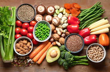 Health food for vegan cooking. Foods high in antioxidants, carbohydrates and vitamins.