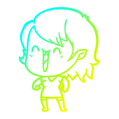 cold gradient line drawing cute cartoon happy vampire girl