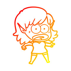warm gradient line drawing cartoon shocked elf girl