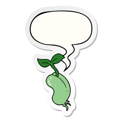 cartoon sprouting seed and speech bubble sticker
