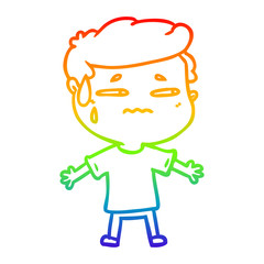 rainbow gradient line drawing cartoon anxious man
