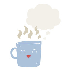 cute coffee cup cartoon and thought bubble in retro style