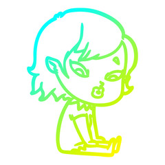 cold gradient line drawing cute cartoon vampire girl