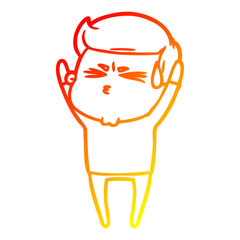 warm gradient line drawing cartoon man sweating