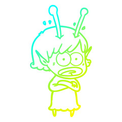 cold gradient line drawing cartoon shocked alien girl
