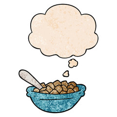 cartoon cereal bowl and thought bubble in grunge texture pattern style