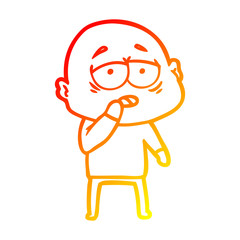 warm gradient line drawing cartoon tired bald man