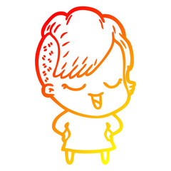 warm gradient line drawing happy cartoon girl