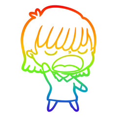 rainbow gradient line drawing cartoon woman talking loudly