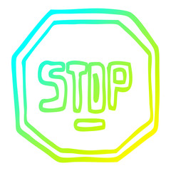 cold gradient line drawing cartoon stop sign