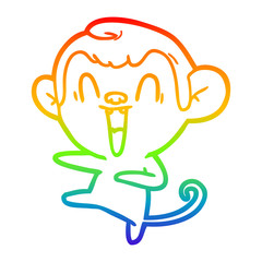 rainbow gradient line drawing cartoon laughing monkey