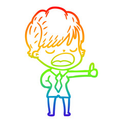 rainbow gradient line drawing cartoon woman talking