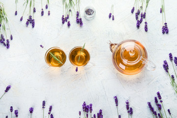 Fototapeta na wymiar Healthy herbal tea and Lavender flowers