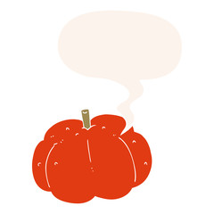 cartoon pumpkin and speech bubble in retro style