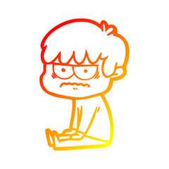 warm gradient line drawing annoyed cartoon boy