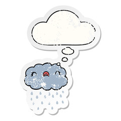 cute cartoon cloud and thought bubble as a distressed worn sticker