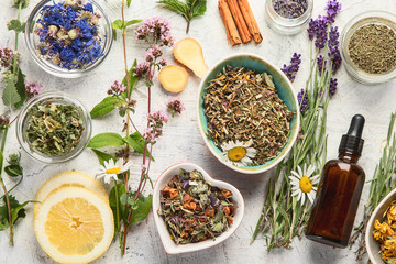 Various kinds of herbal tea