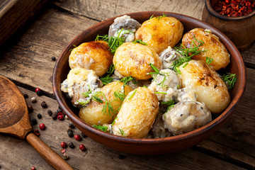 Baked potatoes with mushrooms