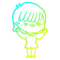 cold gradient line drawing annoyed cartoon girl