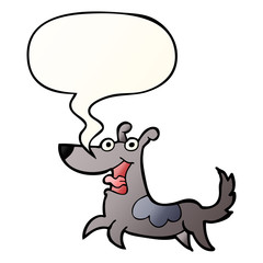 happy dog cartoon and speech bubble in smooth gradient style