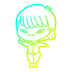 cold gradient line drawing cartoon woman