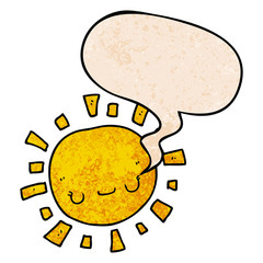 cartoon sun and speech bubble in retro texture style