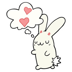 cartoon rabbit in love and thought bubble