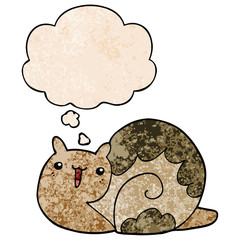 cute cartoon snail and thought bubble in grunge texture pattern style