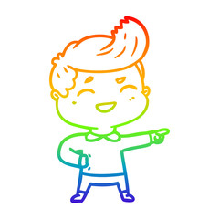 rainbow gradient line drawing cartoon man laughing and pointing