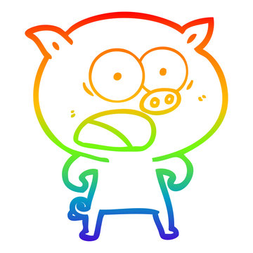 recommend clip art: rainbow gradient line drawing cartoon pig shouting