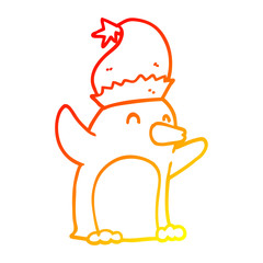 warm gradient line drawing cute cartoon christmas penguin